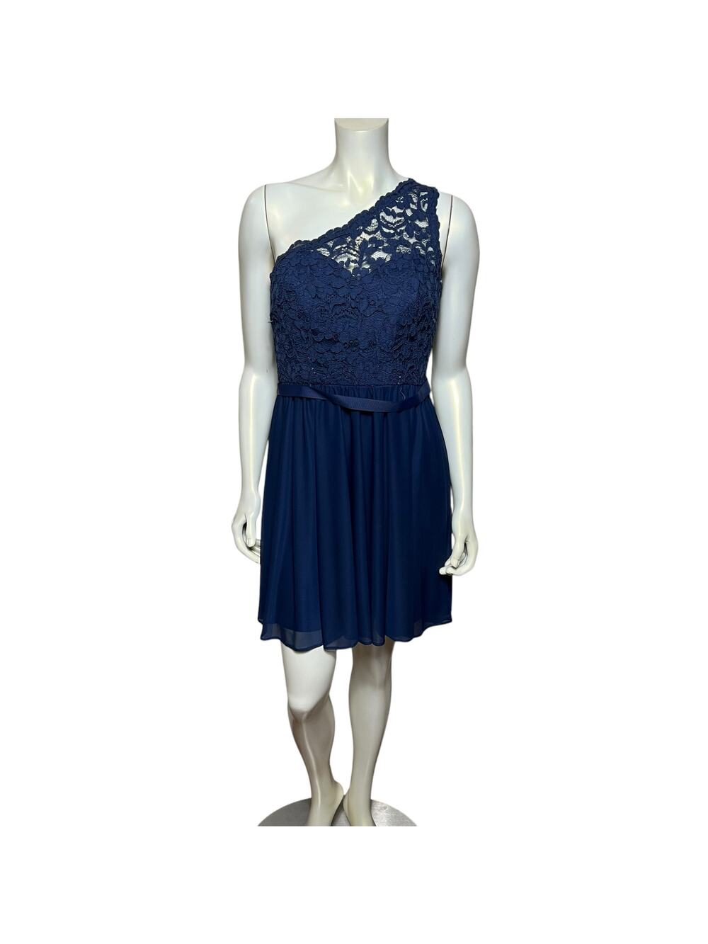 David's Bridal Navy Blue One-Shoulder Lace Cocktail Dress Size 10 Elegant Formal